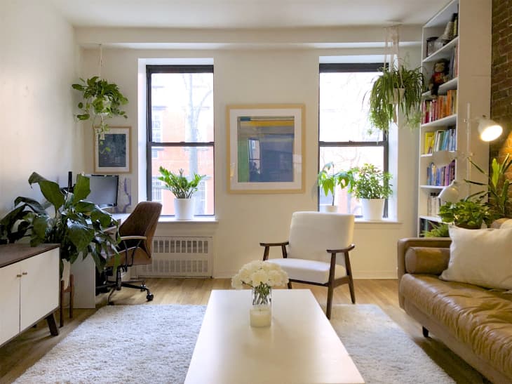 small living room with desk